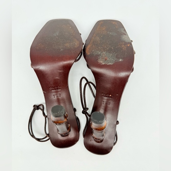 Gucci By Tom Ford Dark Brown Leather knotted Strappy Bamboo Heel sandals 9.5 - Picture 7 of 10